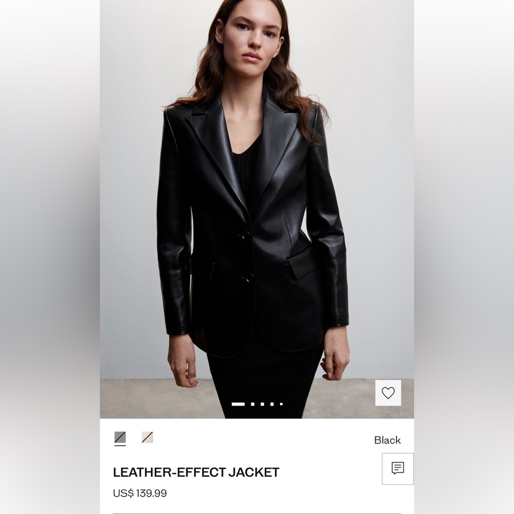 Mango Black Faux Leather Tailored Blazer Jacket Dark Academia Women Medium M - Picture 16 of 16